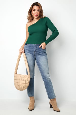 Warm knitted one-shoulder top - green h5 Picture5